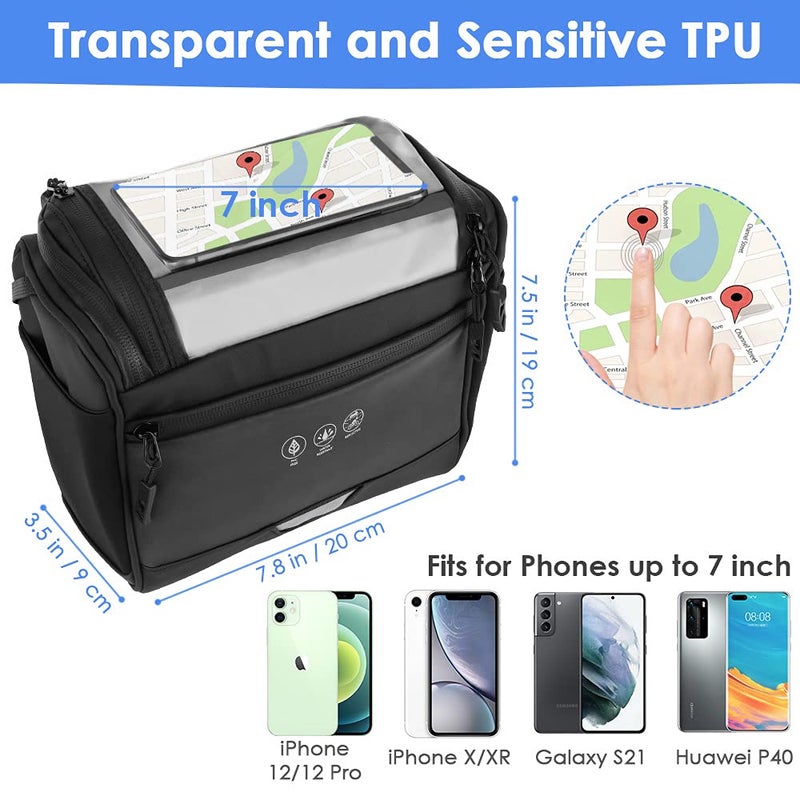 WOTOW Bike Front Handlebar Bag - Large Reflective Bicycle Handlebar Basket Bags Waterproof Storage Pannier for Bike Touchable Transparent Phone Holder Pouch for Men Women Road MTB Outdoor Cycling 3.5L - Image 5